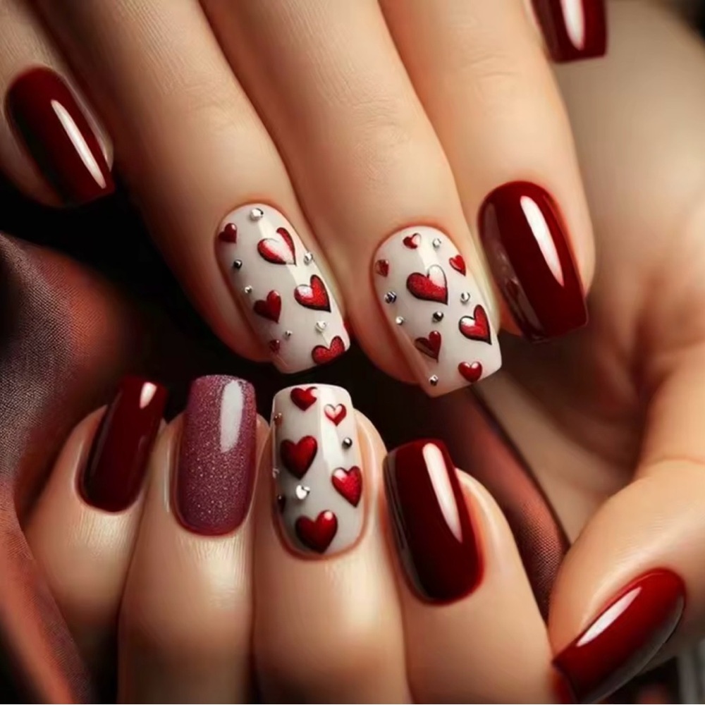 Red Heart Nail Art Design